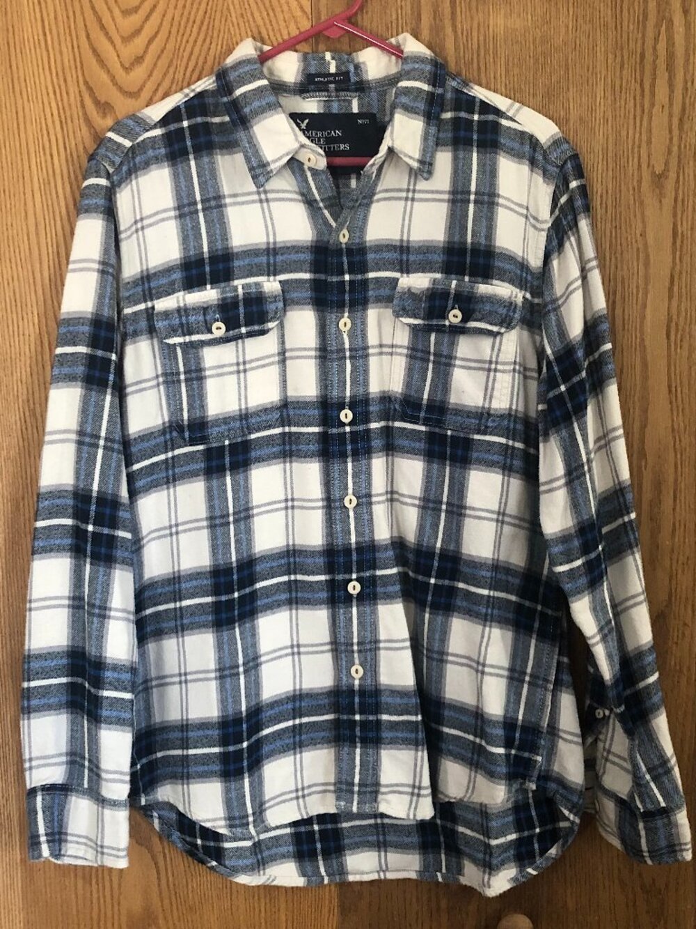 American Eagle Outfitters Mens L Athletic Fit Flannel Shirt Plaid Button Down